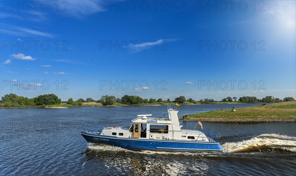 Motorboat of the water police on the Elbe