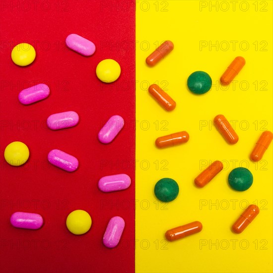 Colorful pills and candy