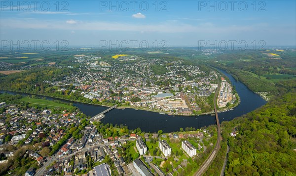 Overview of Kettwig with Ruhr bridge and railway bridge