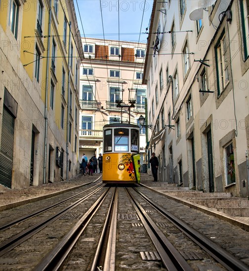 Rails with funicular Elevador da Bica