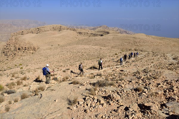 Tourists hiking above Wadi Tiwi