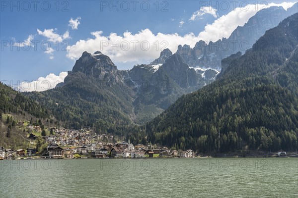 Tourist village Alleghe at Alleghe lake