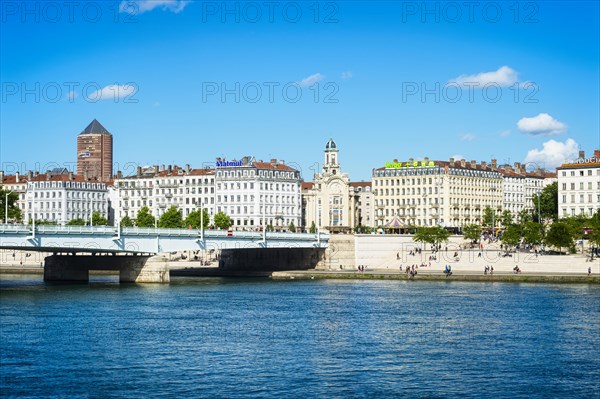 Rhone Banks with Lyon skyline and pencil skyscraper, Lyon