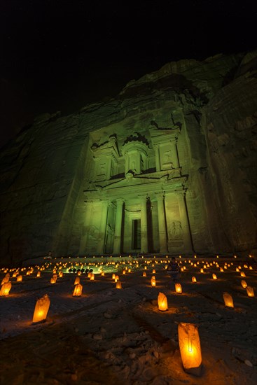 Candles in front of the Pharaoh's treasure house at night