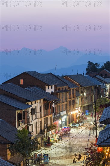 Night street scene in the mountain village