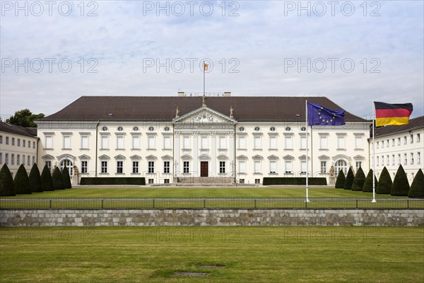Castle Bellevue with European flag and German flag