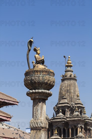 Statue of king Yoganarendra Malla with snake and bird