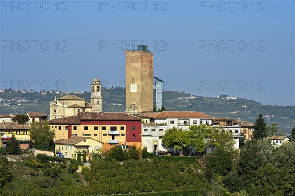 View of city with medieval tower