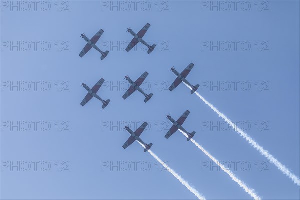 PC-7 team of the Swiss Air Force at a flight show on the occasion of Air & Days in Lucerne