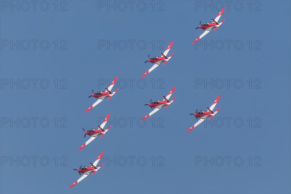 PC-7 team of the Swiss Air Force at a flight show on the occasion of Air & Days in Lucerne