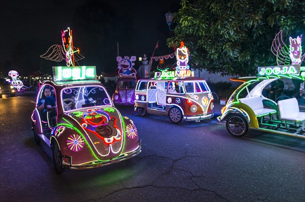 Car illuminated with colourful LEDs