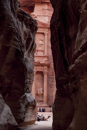 View from the gorge Siq to the Pharaoh's treasure house carved into the rock