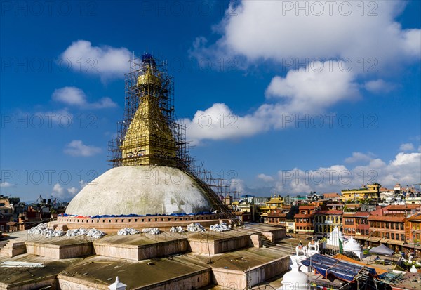 Scaffolding around upper part of Boudhanath