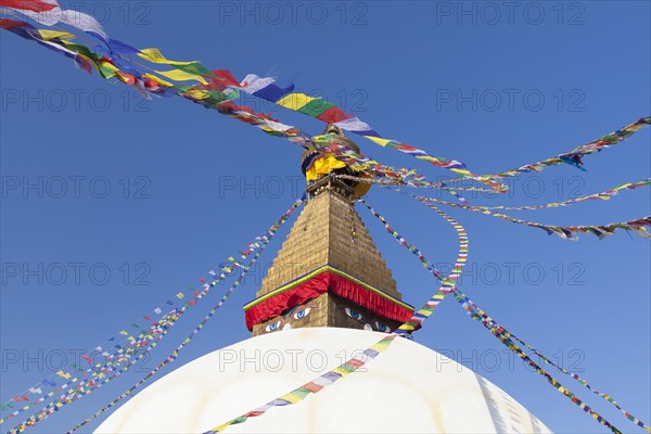 Buddhist stupa with prayer flags