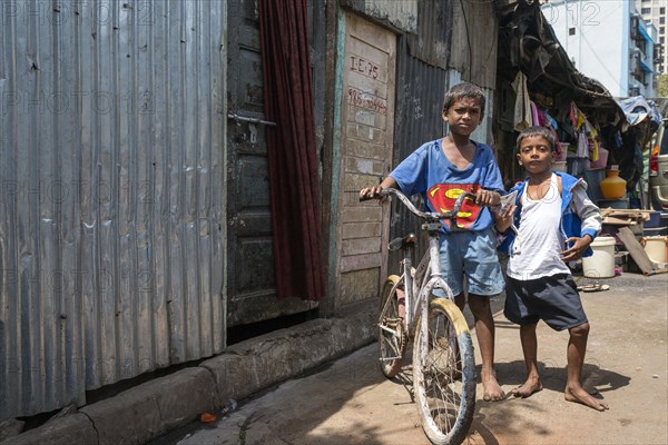 Two children with bicycle