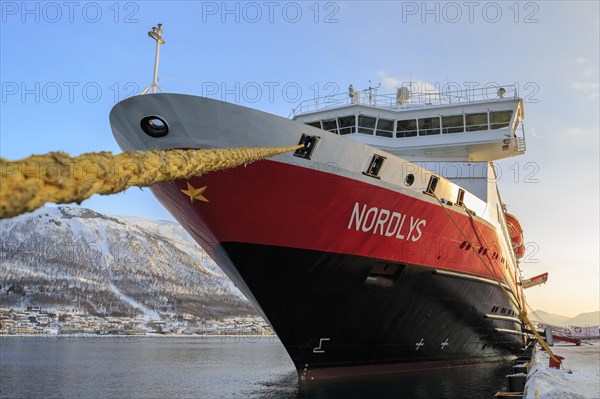 Hurtigruten MS Nordlys anchored in the harbor