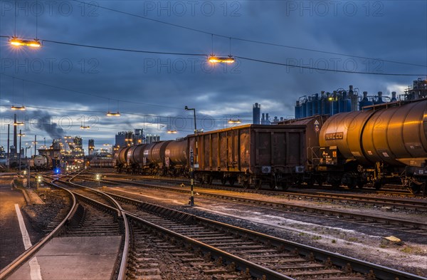 Railway tracks with freight trains