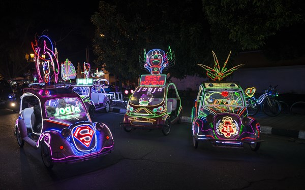 Colorful with LEDs illuminated cars