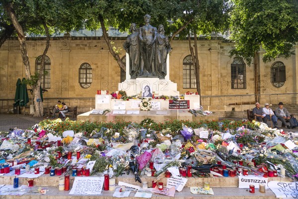 Sea of Flowers at Great Siege Monument in memory of the murdered Maltese journalist Daphne Caruana Galizia