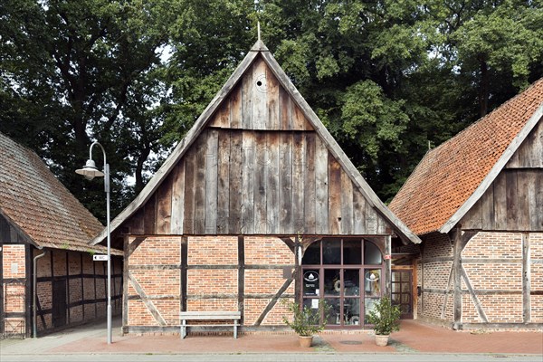 Barn district with historic barns in half-timbered style