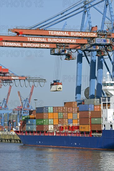 Containers are loaded onto cargo ship