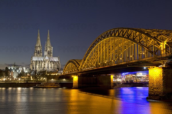 Cologne Cathedral and Philharmonic Hall with Hohenzollern Bridge