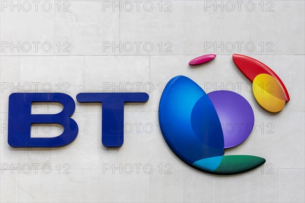 Logo at the head office of the telephone company British Telecom