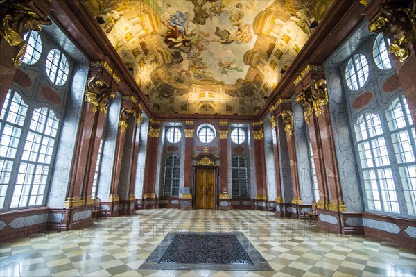 Marble hall with its painted ceiling