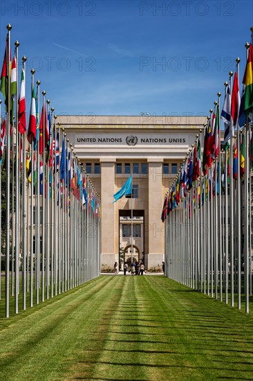 Flags in front of the Palace of Nations