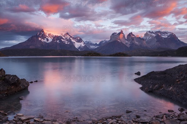 Cuernos del Paine mountain range at sunrise