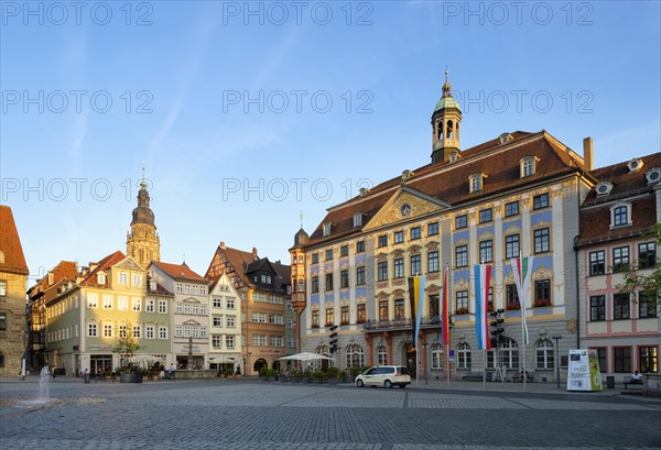 Town Hall on the market square with church St. Moritz