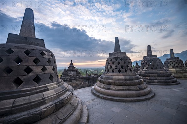 Temple complex Borobudur at sunrise