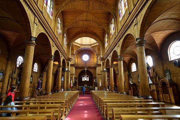 Interior of the wooden church Iglesia de San Francisco