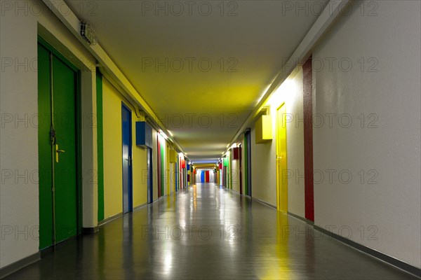 Hallway with colorful doors