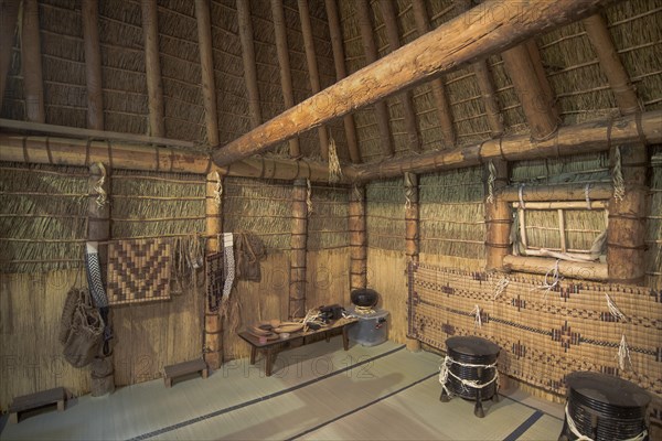 Traditional Ainu home interior made by straw