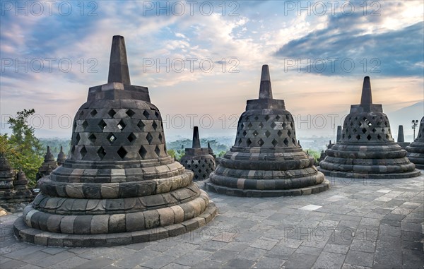 Temple complex Borobudur at sunrise