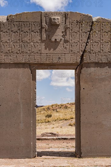 Sun gate with ornamental figures from the pre-Inca period