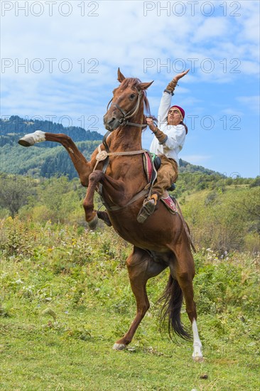 Man on an upright horse