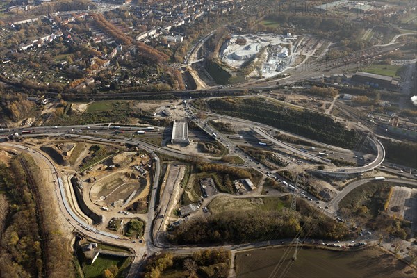 Aerial view, Autobahn A40, motorway, federal road B1