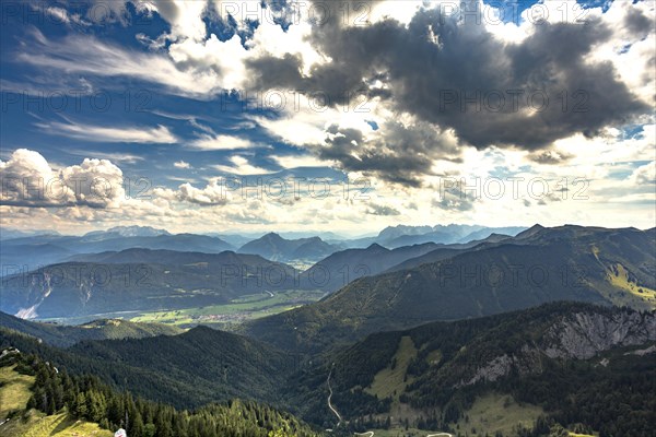 View from Kampenwand to Schlechinger Forestry and Schleching with Achental