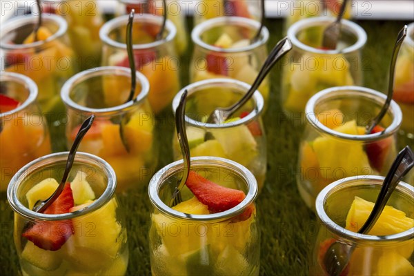 Fresh fruit selection in glasses