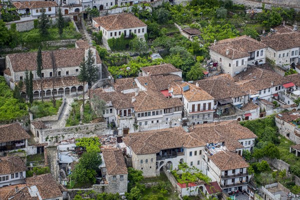 View on houses with old tiled roofs