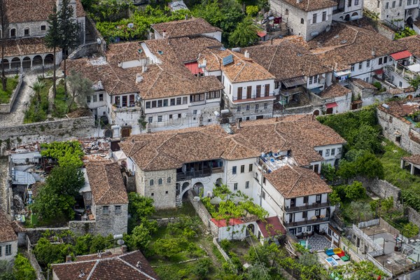 View on houses with old tiled roofs