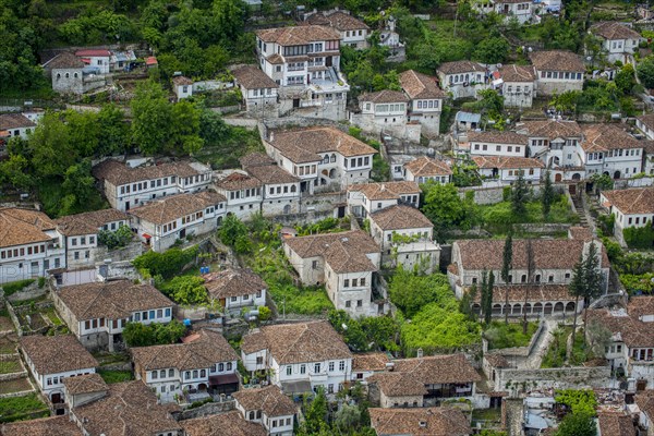 View on houses with old tiled roofs