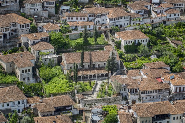 View on houses with old tiled roofs