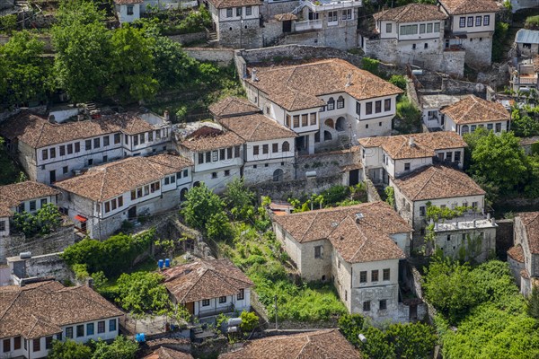 View on houses with old tiled roofs