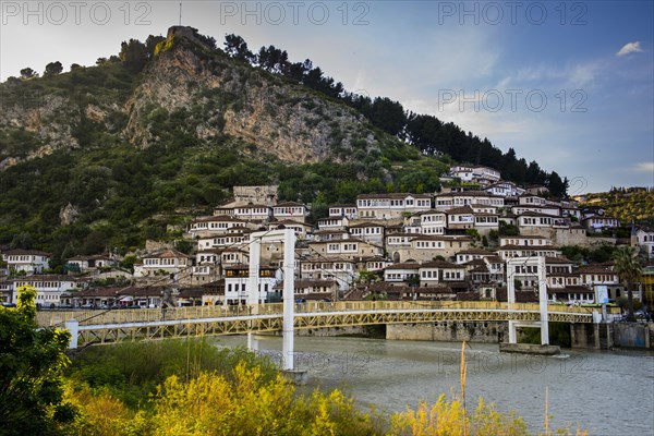 View over the river Osum to historical houses in the district Mangalem