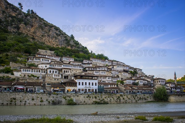 View over the river Osum to historical houses in the district Mangalem