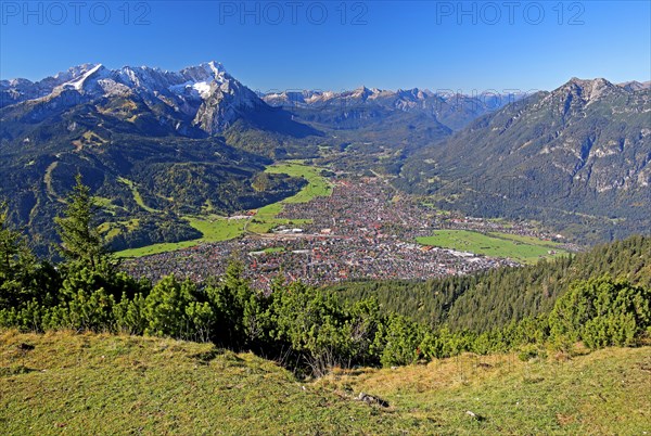 View from Wank to the village with Alpspitze 2628m