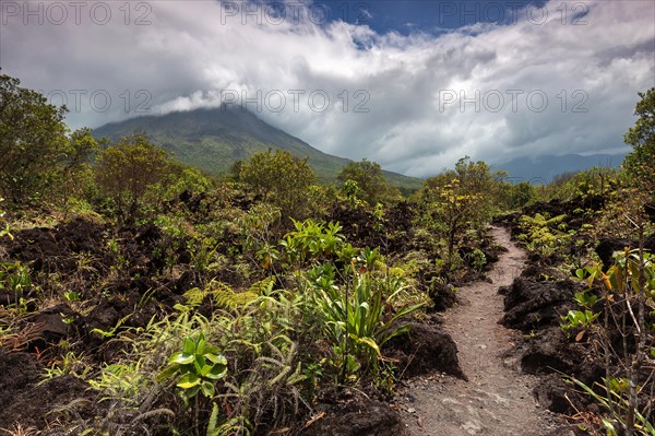 Hiking trail through lava field